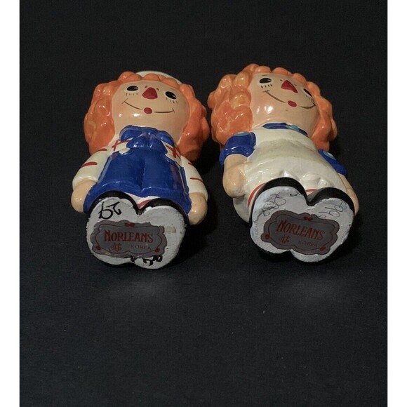 Norleans Japan Raggedy Ann & 2‎ Andy Ceramic Figurines Blue Balloon Vtg Set Of 3 - Picture 6 of 6